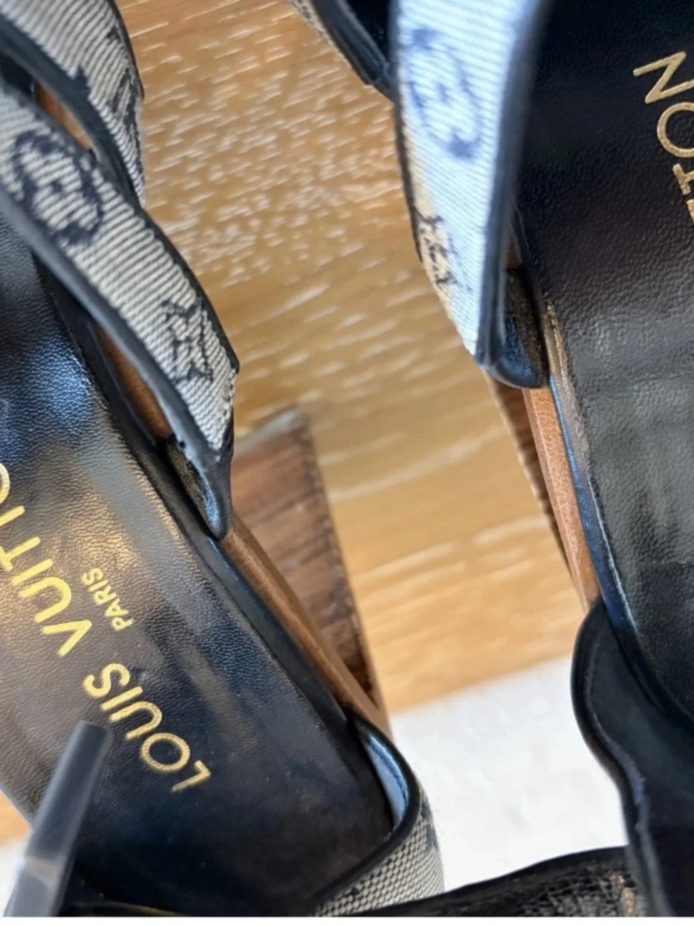 Louis Vuitton Monogram Denim Strappy Platform Sandals in Blue and Brown